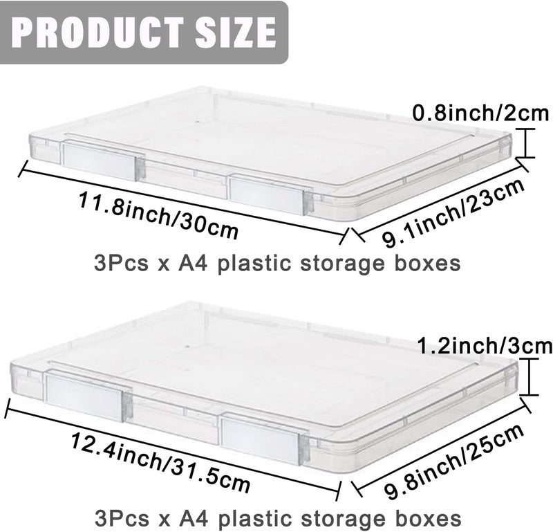 LonlyEagle 6 Pcs Clear A4 File Portable Project Case, Plastic Storage Box for 8.5" x 11" Letter Paper, Scrapbook Paper Storage Boxes Documents Magazines Holder - Image 2